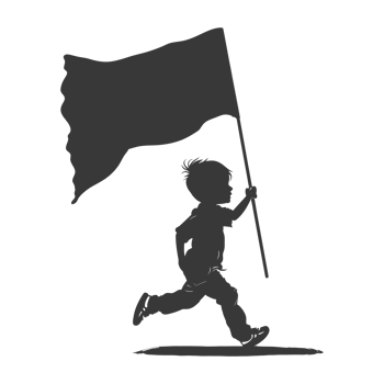 AI generated Silhouette little boy ran while carrying a plain black flag png