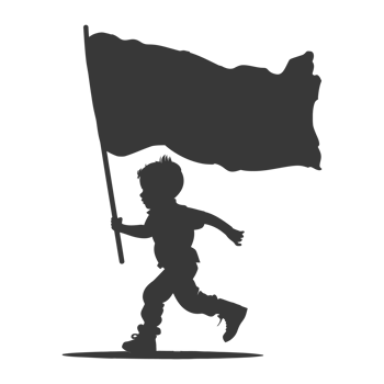 AI generated Silhouette little boy ran while carrying a plain black flag png