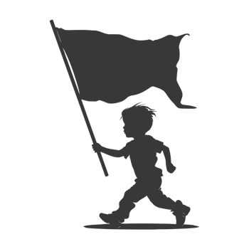 AI generated Silhouette little boy ran while carrying a plain black flag png