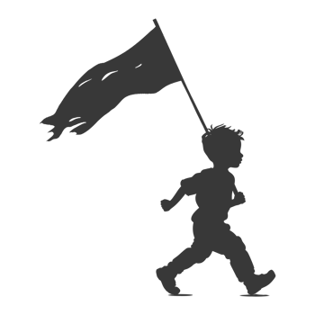 AI generated Silhouette little boy ran while carrying a plain black flag png