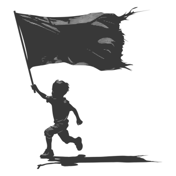 AI generated Silhouette little boy ran while carrying a plain black flag png