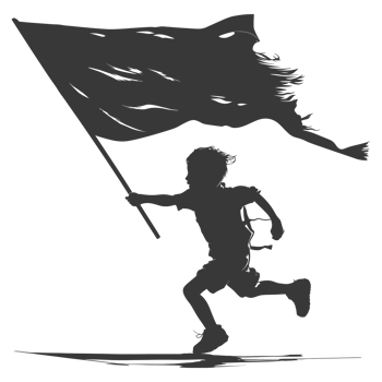 AI generated Silhouette little boy ran while carrying a plain black flag png