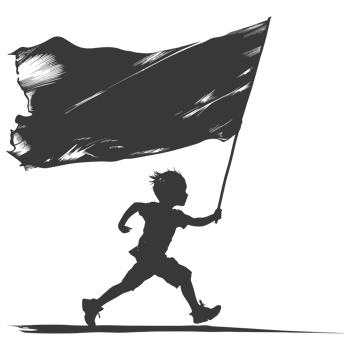 AI generated Silhouette little boy ran while carrying a plain black flag png