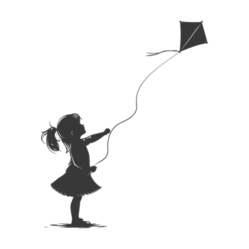 AI generated Silhouette little girl playing kite black color only png