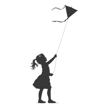 AI generated Silhouette little girl playing kite black color only png