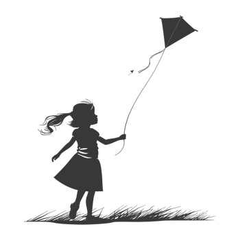 AI generated Silhouette little girl playing kite black color only png