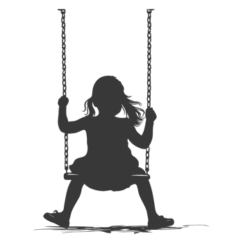 AI generated Silhouette little girl playing swing in the playground black color only png