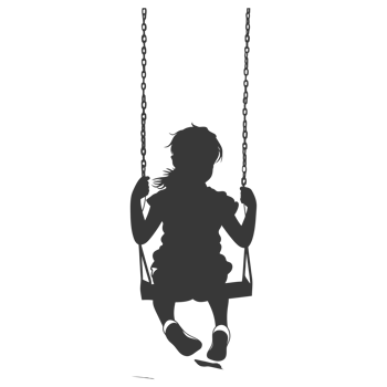 AI generated Silhouette little girl playing swing in the playground black color only png