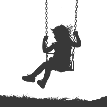 AI generated Silhouette little girl playing swing in the playground black color only png