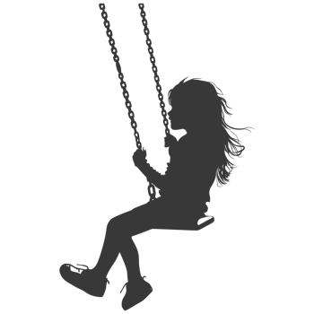 AI generated Silhouette little girl playing swing in the playground black color only png