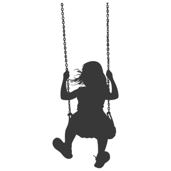 AI generated Silhouette little girl playing swing in the playground black color only png