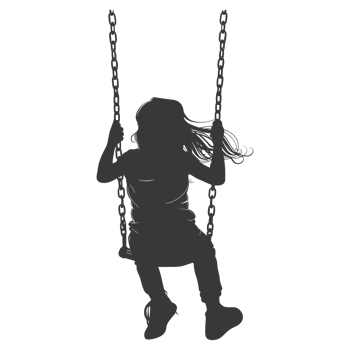 AI generated Silhouette little girl playing swing in the playground black color only png