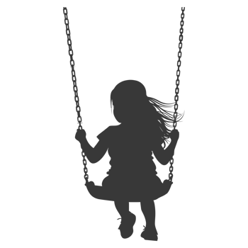 AI generated Silhouette little girl playing swing in the playground black color only png