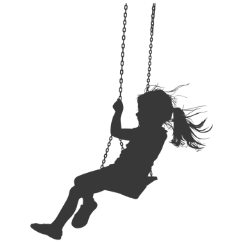 AI generated Silhouette little girl playing swing in the playground black color only png