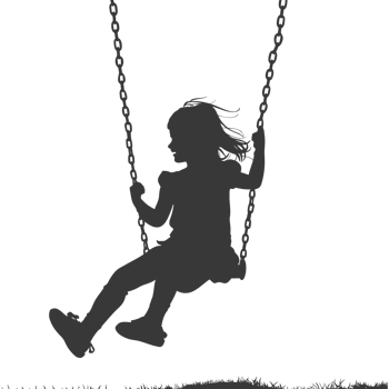 AI generated Silhouette little girl playing swing in the playground black color only png