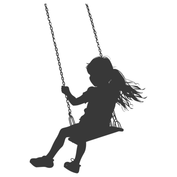 AI generated Silhouette little girl playing swing in the playground black color only png