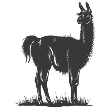 AI generated Silhouette llama animal black color only full body png