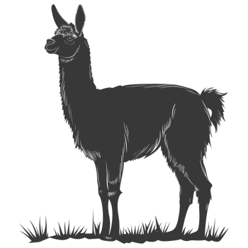 AI generated Silhouette llama animal black color only full body png