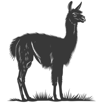 AI generated Silhouette llama animal black color only full body png