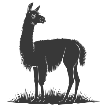 AI generated Silhouette llama animal black color only full body png