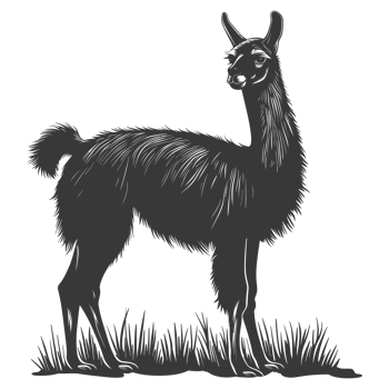 AI generated Silhouette llama animal black color only full body png