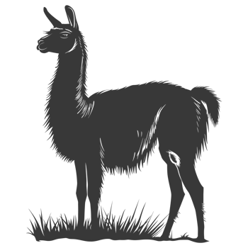 AI generated Silhouette llama animal black color only full body png