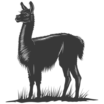 AI generated Silhouette llama animal black color only full body png