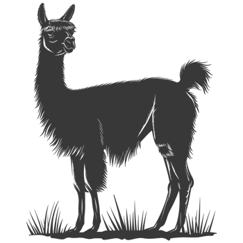 AI generated Silhouette llama animal black color only full body png