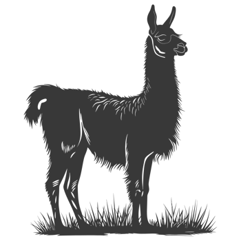 AI generated Silhouette llama animal black color only full body png