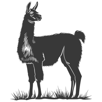AI generated Silhouette llama animal black color only full body png