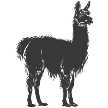 AI generated Silhouette llama animal black color only full body png