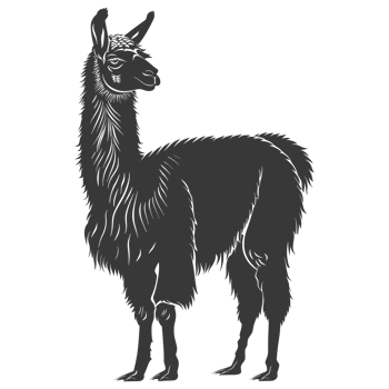 AI generated Silhouette llama animal black color only full body png