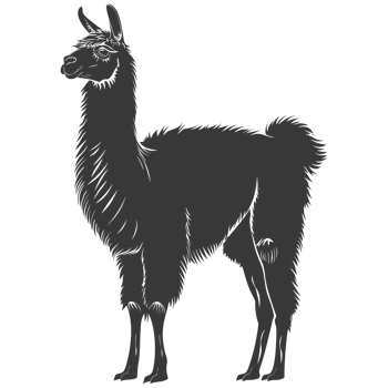 AI generated Silhouette llama animal black color only full body png