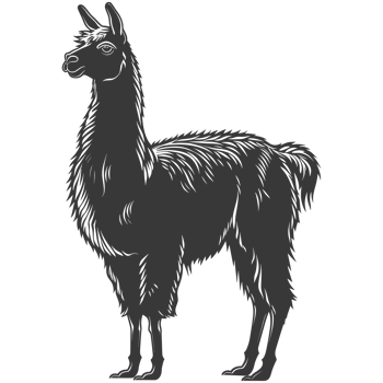 AI generated Silhouette llama animal black color only full body png