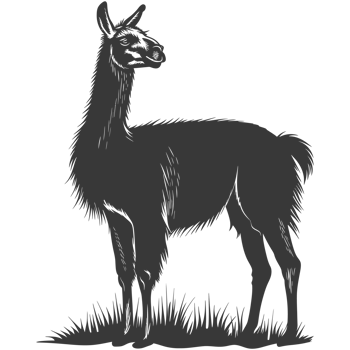 AI generated Silhouette llama animal black color only full body png