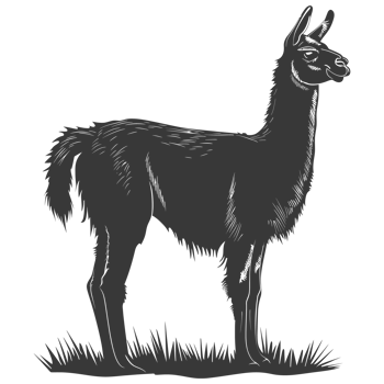 AI generated Silhouette llama animal black color only full body png