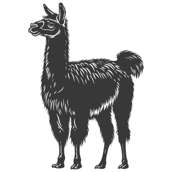 AI generated Silhouette llama animal black color only full body png