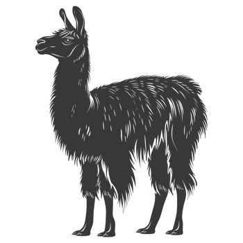 AI generated Silhouette llama animal black color only full body png