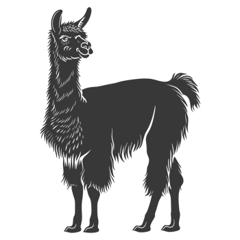 AI generated Silhouette llama animal black color only full body png