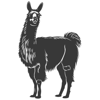 AI generated Silhouette llama animal black color only full body png