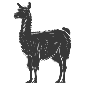 AI generated Silhouette llama animal black color only full body png