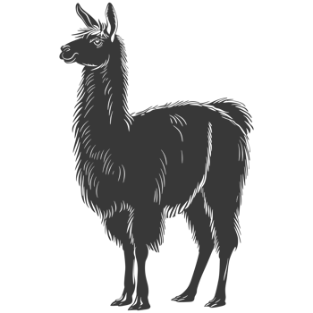 AI generated Silhouette llama animal black color only full body png