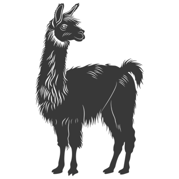 AI generated Silhouette llama animal black color only full body png