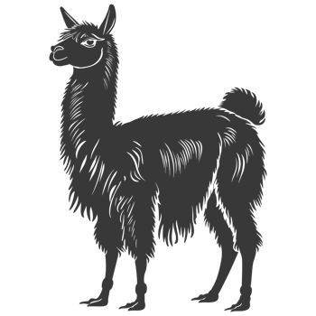 AI generated Silhouette llama animal black color only full body png
