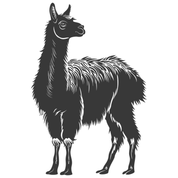 AI generated Silhouette llama animal black color only full body png