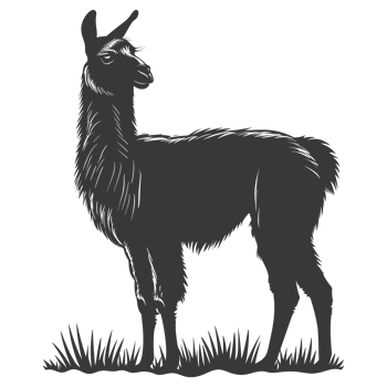 AI generated Silhouette llama animal black color only full body png
