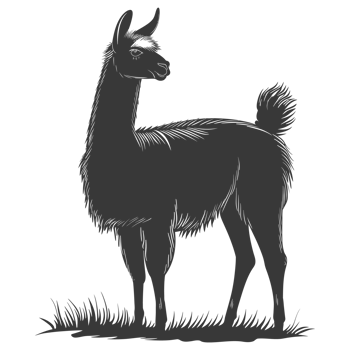 AI generated Silhouette llama animal black color only full body png