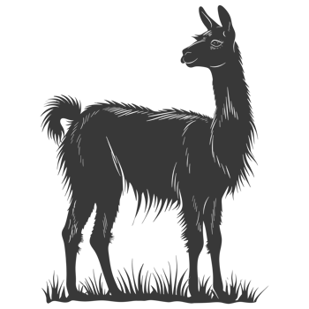 AI generated Silhouette llama animal black color only full body png