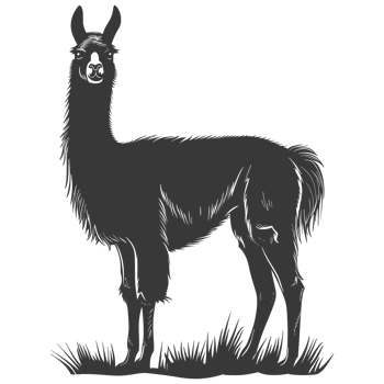AI generated Silhouette llama animal black color only full body png
