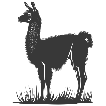 AI generated Silhouette llama animal black color only full body png
